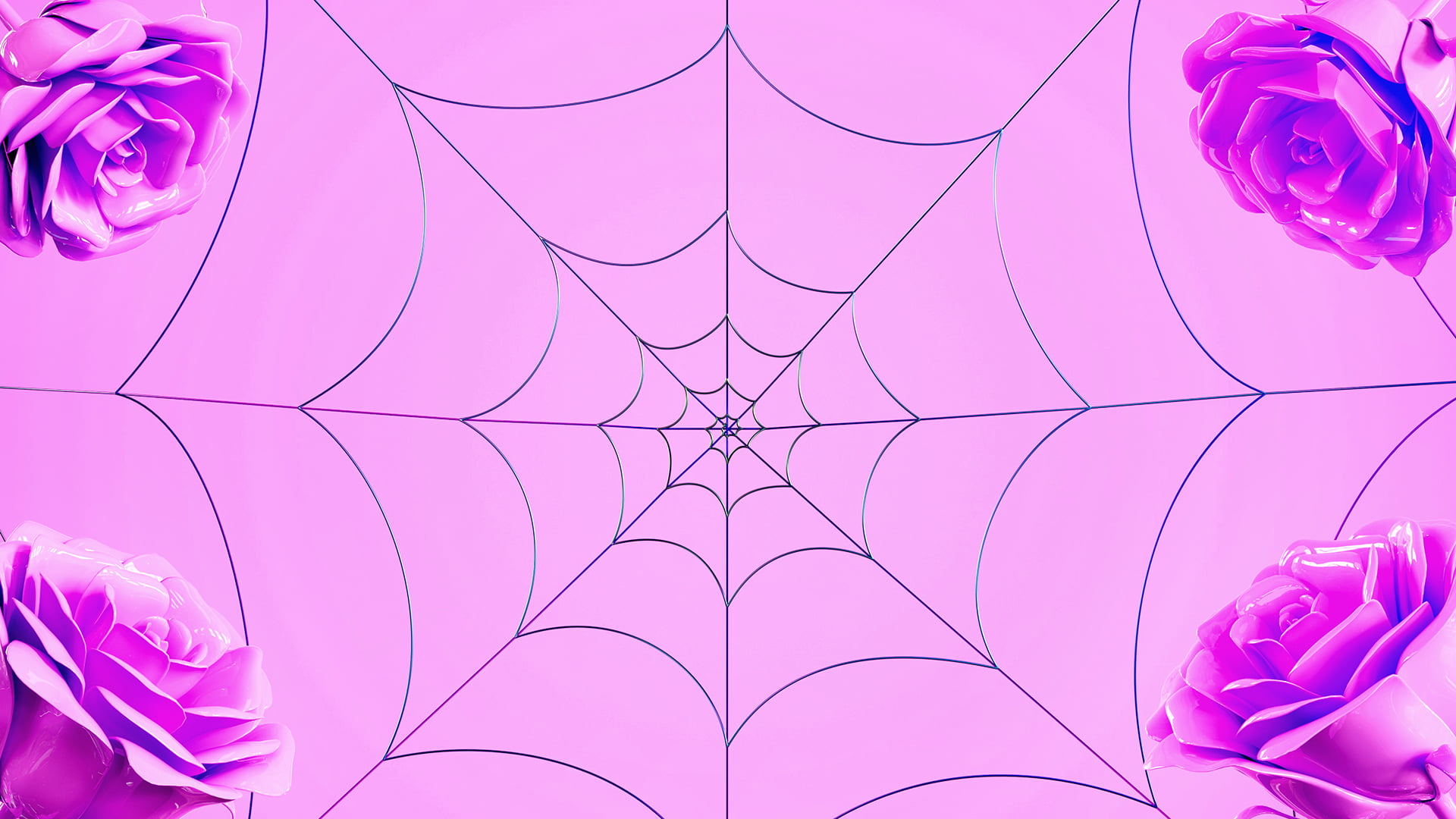 Light Mode: Pastel pink with iridescent spiderweb and pink roses 4k Wallpaper 01